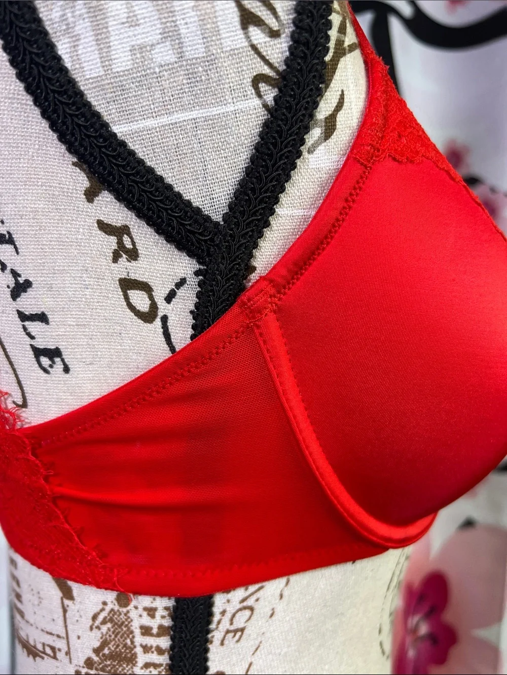 Auden Red Satin Lace Push-Up Bra